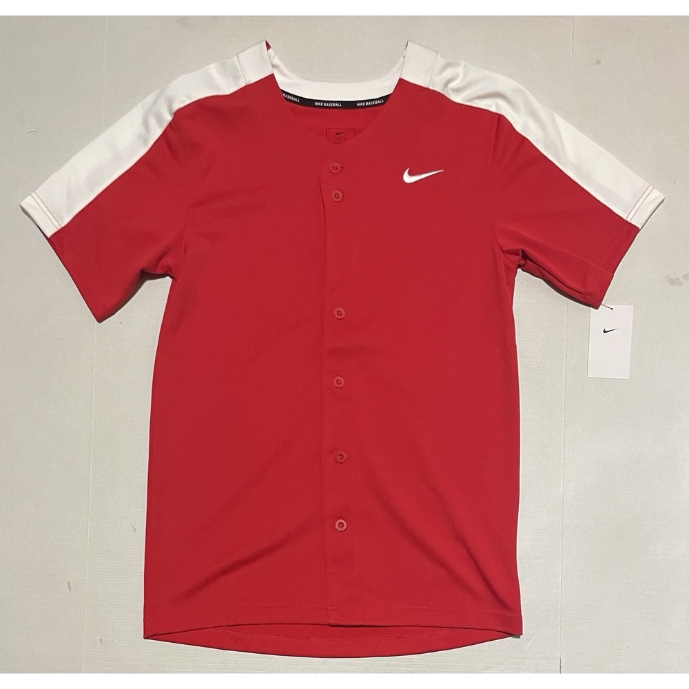 Nike Mens Size Small Vapor Full Button Red White Baseball Jersey‎ DM0773-658 NWT
